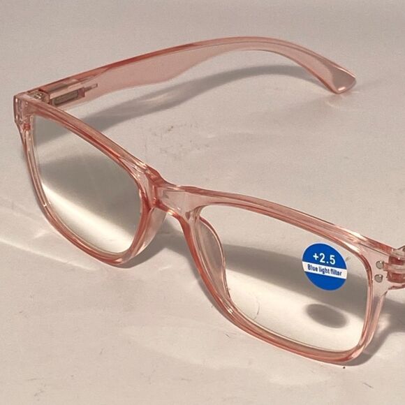 1407 Helen 2.5 Reading Glasses Clear Pink Rectanle Bluelight Filter Frames NWT - Picture 8 of 9